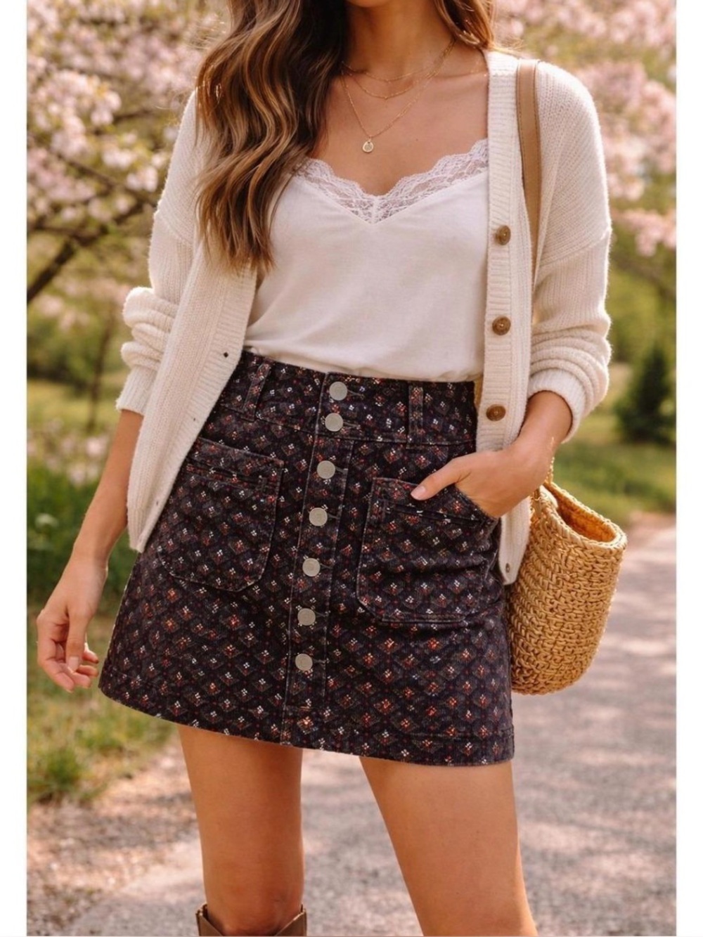 Free People We The Free Joanie Printed Corduroy Mini Skirt Size 27